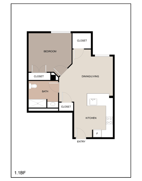 Floor plan for 1 bed, 1 bath, 552 sqft